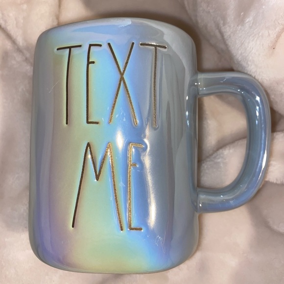 Rae Dunn TEXT ME Blue Rainbow Iridescent Mug NEW! - Picture 1 of 14